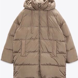 Zara Beige Hooded Puffer Coat